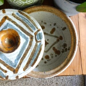 Hand Crafted Brown and Blue Ceramic Art Bowl